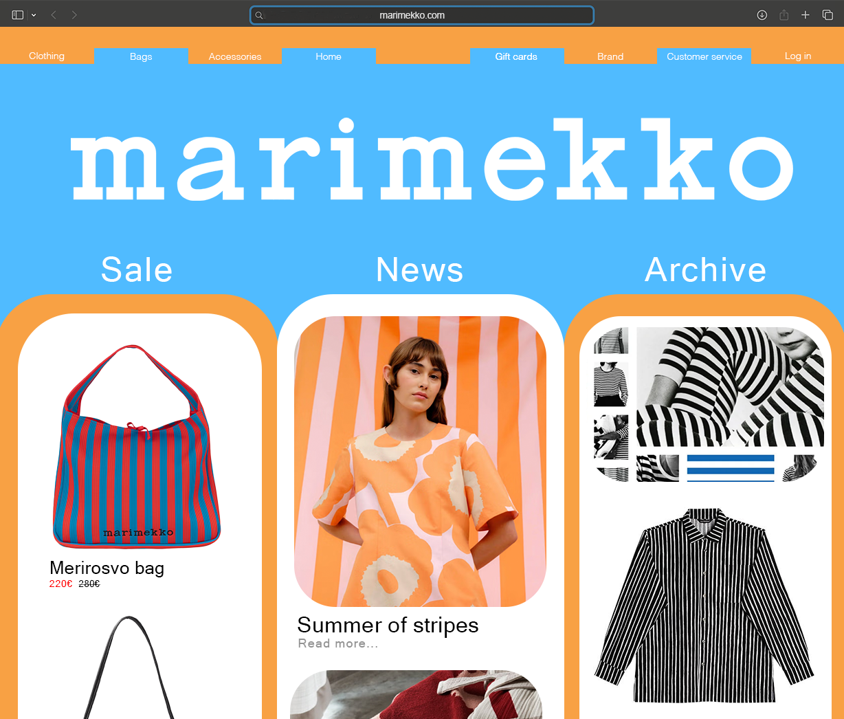 Marimekko concept — website and product page layout